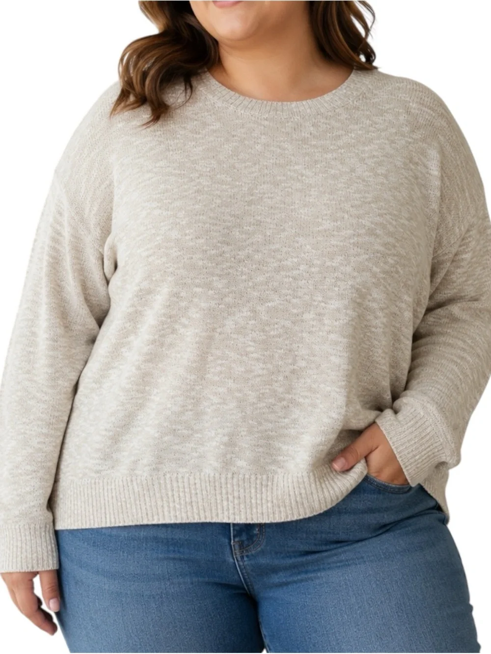 J.Crew Marled Crewneck Beach Sweater Beige Cotton Blend Lightweight Cozy XXL